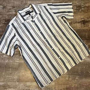 Men's Banana Republic Standard Fit Stripe Shirt CREAM/GREY/PINK - Sz Large Tall